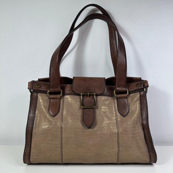 Fossil Vintage Reissue Revival Brown Metallic Leather Shoulder Bag Tote - Picture 1 of 16